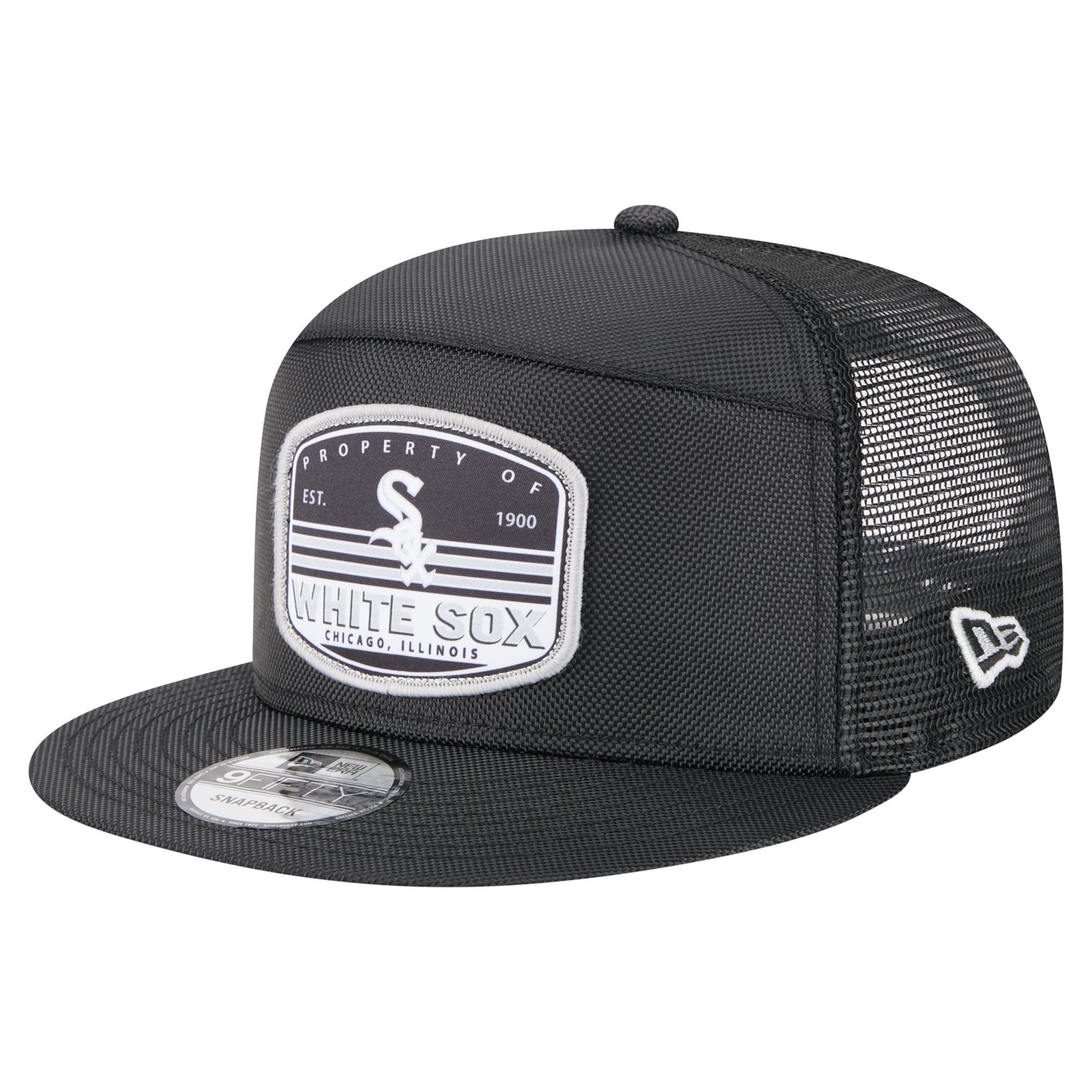 Men's New Era  Black Chicago White Sox Split Panel 9FIFTY Trucker Snapback Hat